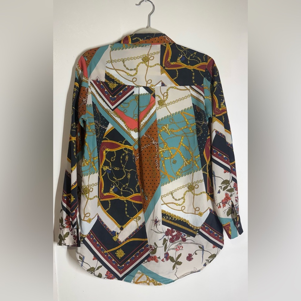 Zara Chain Patchwork Flowy Button Down Blouse - image 5